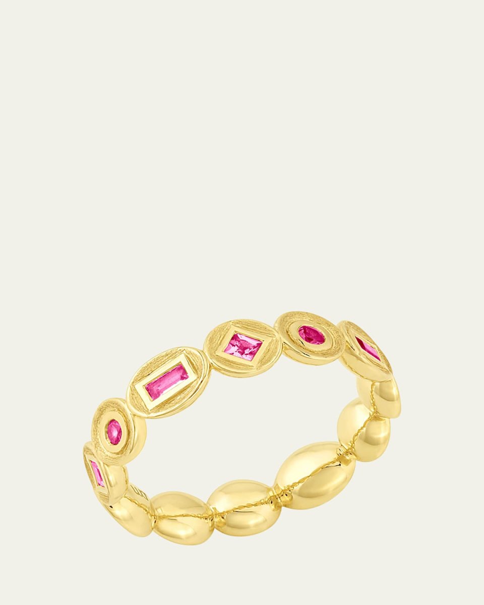 18K Gold Bezel Pink Sapphire Eternity Ring, Size